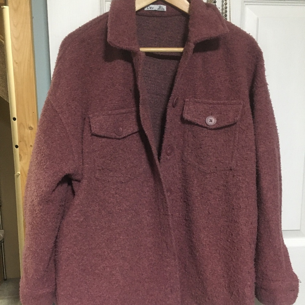 Dex Plush Burgandy Teddy Shacket